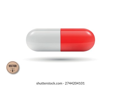 Vector 3d Realistic White and Red Capsule Pill, Isolated. Medicine Capsule Icon. Pharmaceutical Capsule Pill. Medical Drug Capsule. Vitamin Supplement Clipart