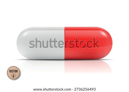 Vector 3d Realistic White and Red Capsule Pill, Isolated. Medicine Capsule Icon. Pharmaceutical Capsule Pill. Medical Drug Capsule. Vitamin Supplement Clipart