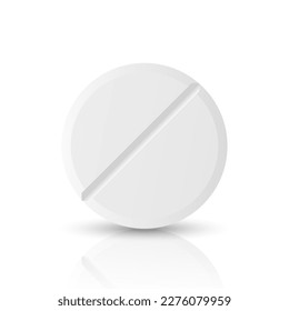 Vector 3d Realistic White Round Pharmaceutical Medical Pill, Capsule, Tablet Icon Closeup Isolated On White Background. Front View. Medicine, Health Concept