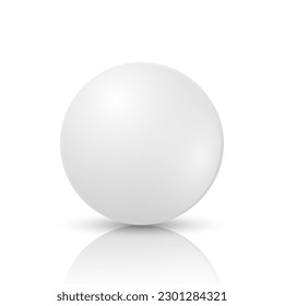 Vector 3d Realistic White Round Pharmaceutical Medical Pill, Capsule, Tablet Icon Closeup with Reflaction Isolated on White Background. Pill Design Template, Front View. Medicine, Health Concept