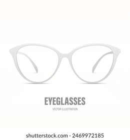 Vector 3d Realistic White Round Frame Glasses Isolated. Sunglasses, Lens, Vintage Eyeglasses in Front View. Design Template for Optics and Eyewear Branding Concept