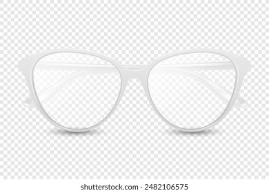 Vector 3d Realistic White Round Frame Glasses Isolated. Sunglasses, Lens, Vintage Eyeglasses in Front View. Design Template for Optics and Eyewear Branding Concept