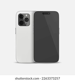 Vector 3d Realistic White Smartphone Case. Telephone Design Template for Mockup. Phone Device, Front and Back Side, Front View