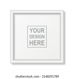 Vector 3d Realistic White Square Plastic or Wooden Simple Modern Minimalistic Frame Isolated. Design Template of Photo, Picture Frame for Mockup, Presentations. Vector Frame Isolated on White