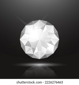Vector 3d Gemstone blanco transparente y realista, brillante, Diamante, Cristal, Rhinestone Closeup sobre fondo negro. Concepto jovial. Plantilla de diseño, cartel