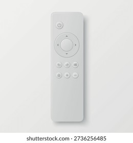 Vector 3d Realistic White TV Remote Control, Isolated. Smart Remote Controller Device. Television Remote Control Icon, Top View. Media Player Controller with Shadow