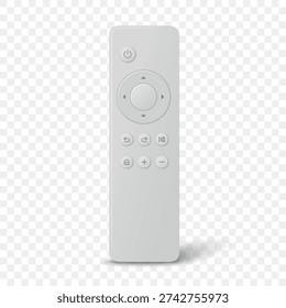 Vector 3d Realistic White TV Remote Control, Isolated. Smart Remote Controller Device. Television Remote Control Icon, Front View. Media Player Controller with Shadow