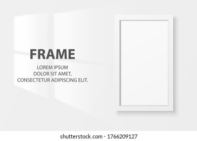 Vector 3d Realistic White Vertical Wooden Simple Modern Frame Icon Closeup Isolated on White Wall Background with Window Light. It can be used for presentations. Design Template, Mockup, Front View
