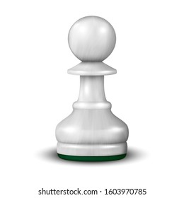 Vector 3d Realistic White Wooden Pawn Icon Closeup Isolated on White Background. Design Template. Game Concept. Chess, Chessmen. Stock Illustration