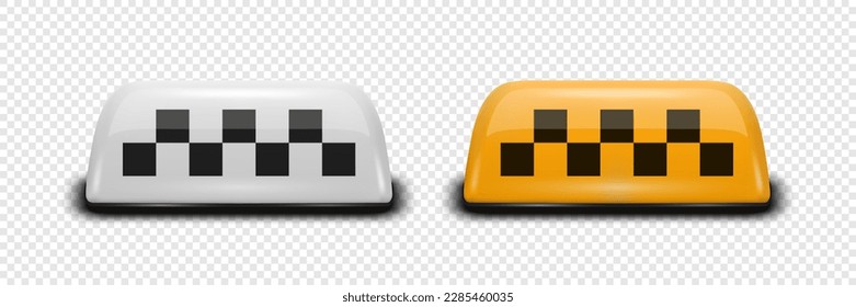 Vector 3d Realistic White and Yellow French Taxi Sign Icon Set Closeup Isolated. Design template for Taxi Service, Mockup. Front View