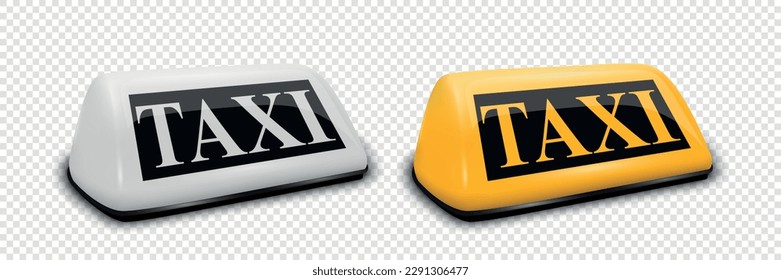 Vector 3d Realista Blanco y Amarillo del Taxi Francés Signo de icono Cerrado Aislado. Plantilla de diseño para el servicio de taxi, Mockup. Vista de media vuelta