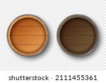 Vector 3d Realistic Wooden Barrel Lid for Storing Alcoholic Beverages Set. Brown Beer, Wine Wooden Barrels. High Detailed Wood Vector Barrel of Wine or Beer Icon. Top View
