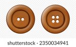 Vector 3d Realistic Wooden Button for Clothes Icon Set Closeup Isolated. Fashion, Art, Needlework, Sewing, Scrapbooking Decor. Round Clothes Button Design Template, Front View