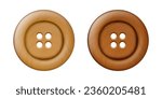 Vector 3d Realistic Wooden Button for Clothes Icon Set Closeup Isolated. Fashion, Art, Needlework, Sewing, Scrapbooking Decor. Round Clothes Button Design Template, Front View