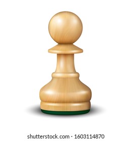 Vector 3d Realistic Wooden Pawn Icon Closeup Isolated on White Background. Design Template. Game Concept. Chess, Chessmen. Stock Illustration