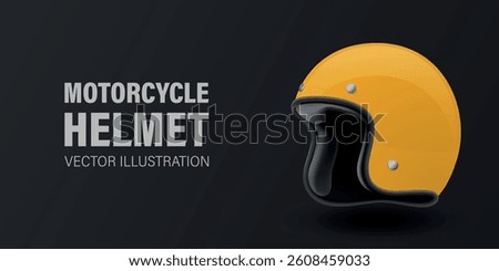 Vector 3D Realistic Yellow Classic Vintage Open-Face Motorbike Helmet. Glossy Motorcycle Helmet Design Template for Mockup. Front View. Motorcycle Helmet Icon, Closeup, Isolated