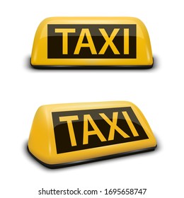 Vektorillustration 3d realistisch-gelbes französisches Taxi-Zeichensymbol Nahaufnahme einzeln auf weißem Hintergrund. 