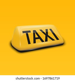 El vector 3d, símbolo realista de Taxi Francés se cierra de fondo amarillo. Plantilla de diseño para Taxi Service, Mockup. Vista frontal