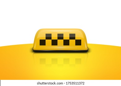 Vector 3d Realistic Yellow French Taxi Sign on Car Roof Closeup Isolated on White Background. Design Template for Taxi Service, Mockup. Front View