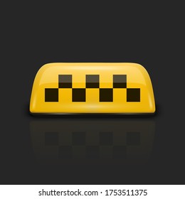 Vector 3d Realistic Yellow French Taxi Sign Icon with Reflection Closeup Isolated on Black Background. Design template for Taxi Service, Mockup. Front View