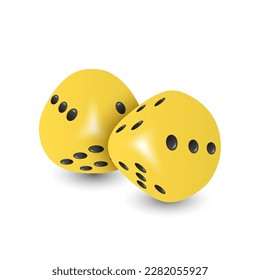 Vector 3d Realistic Yellow Game Dice with Black Dots Set Closeup Isolated on White Background. Game Cubes Couple for Gambling in Different Positions, Casino Dices, Round Edges