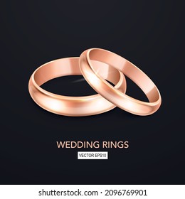 Vector 3d Realistic Yellow Golden Metal Wedding Ring Set. Design Template of Shiny Rings in the Shape of Heart. Wedding, Engagement, Love, Romantic, Jewelry Store Concept. Rings Clipart, Mockup