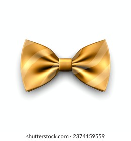 Vector 3d Realistic Yellow Golden Bow Tie Icon Closeup Isolated on White Background. Silk Glossy Bowtie, Tie Gentleman. Mockup, Design Template. Bow tie for Man. Mens Fashion, Fathers Day Holiday