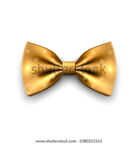 Vector 3d Realistic Yellow Golden Bow Tie Icon Closeup Isolated on White Background. Silk Glossy Bowtie, Tie Gentleman. Mockup, Design Template. Bow tie for Man. Mens Fashion, Fathers Day Holiday