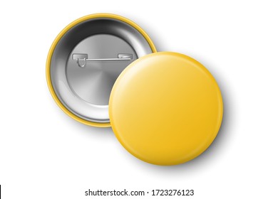 Vector 3d Realistic Yellow Metal, Plastic Blank Button Badge Icon Set Isolated on Transparent Background. Top View - Front and Back Side. Template for Branding Identity, Logo, Presentations. Mock-up - Powered by Shutterstock - Get 15% off with code: PIKWIZARD15
