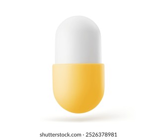 Vector 3d Realistic Yellow and White Pharmaceutical Medical Pill, Capsule, Tablet on White Background. Medicine, Health Concept