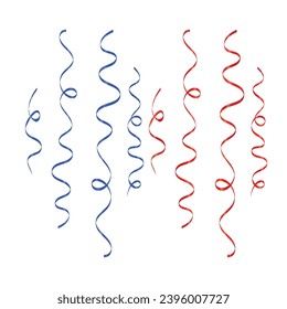 Vector 3d red and blue ribbon confetti set on white.