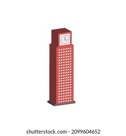 Vector 3D red building Office with window and clock 