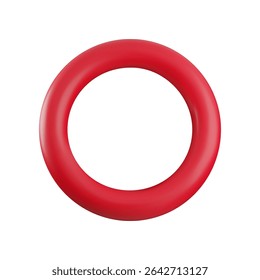 Vector 3d red circle frame icon. Trendy plastic round blank circle badge, abstract empty torus button. 3d render of plastic geometric shape design element for sign, web, app, game, sticker.