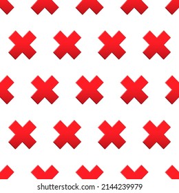 Icono de rechazo de la cruz roja del vector 3d. Símbolo de forma de voto de marca errónea patrón transparente