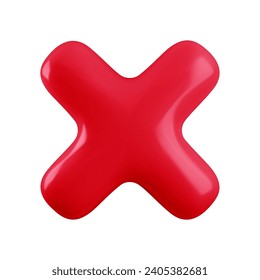 Vector 3d red cross x realistic icon. Trendy plastic wrong red check mark, delete sign on white background. Stop button. 3d render not approved symbol, error, failed sign for web, app, design.