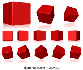 vector 3d red cubes with reflections