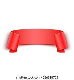 Vector 3d Red Curved Paper Banner Isolated on White Background. Easy Paste to Any Background