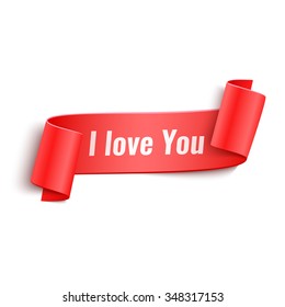 Vector 3d Red Curved Paper Banner with I Love You Text