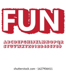 vector 3d red font alphabet and numbers, fun word on white background