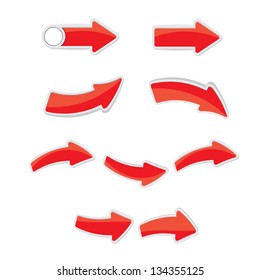vector 3d red glossy glass arrows. red glossy arrows icon set. collection of arrows for design.