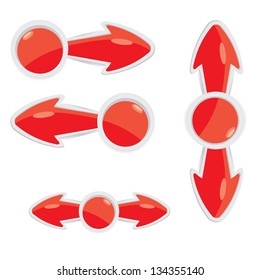 vector 3d red glossy glass arrows. red glossy arrows icon set. collection of arrows for design.