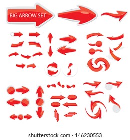 vector 3d red glossy glass arrows. red glossy arrows icon set. collection of arrows for design.