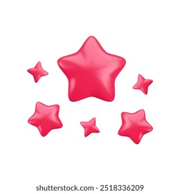 Vector 3d red gold sparkling star composition isolated on white background. Cute realistic cartoon 3d starry concept, ruby shiny stars render for magic decoration, web, game, app, design, nursery.