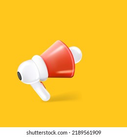 Vector 3d Red Megaphone Icon Isolated On Orange Background. Cartoon Loudspeaker Or Hand Speaker Label Or Sign