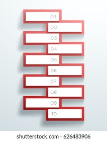Vector 3d Red Numbered Text Boxes Stacked 1 to 10