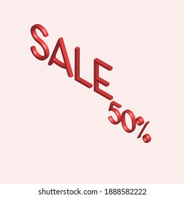 Vector 3d diseño de celda de etiqueta de venta roja 50% de descuento en fondo blanco