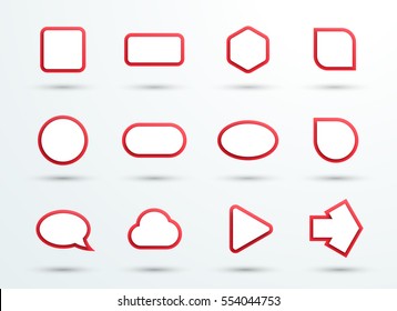 Vector 3d Red Text Box Frames Different Shapes Set of 12