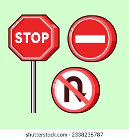vector 3d red traffic signs collection illustration icon