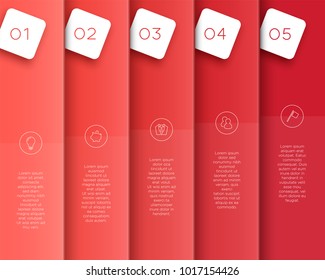 Vector 3D Red Vertical Text Banner Template Steps 1 to 5