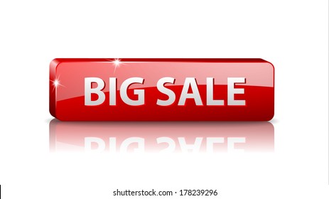 vector 3D red web button with white sign big sale and reflection